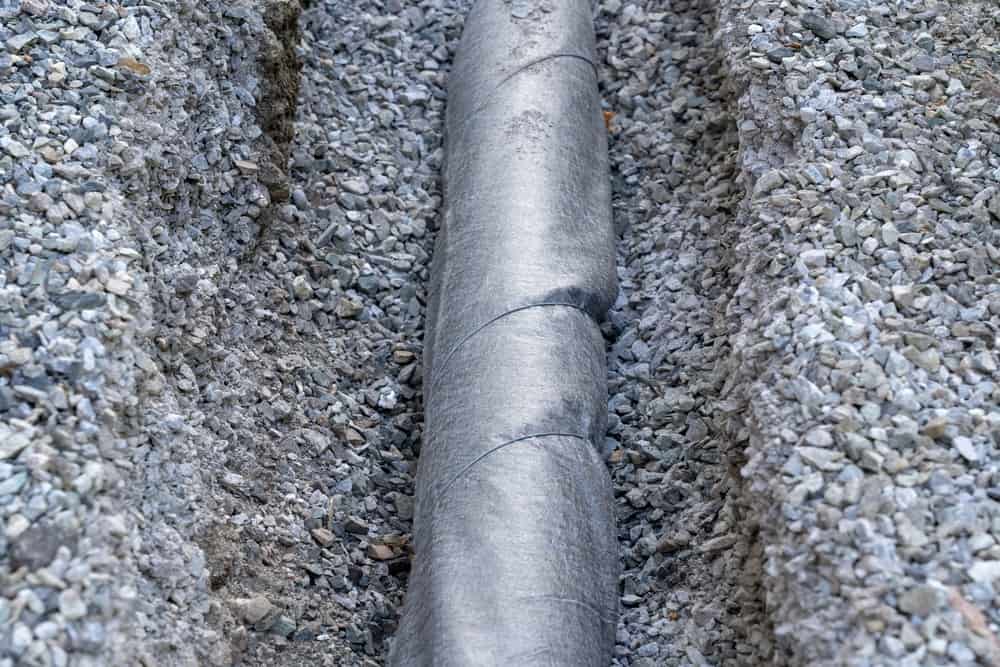 Water Protection -drainage Around House. Pvc Pipe In Geotextile.